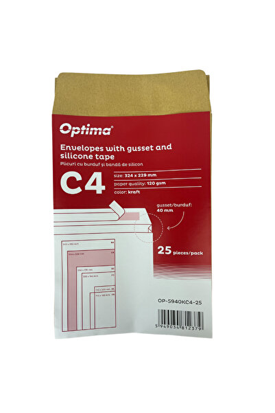 Optima Plic C4 (324X229Mm), Lipire Siliconica, 25 Buc/Set, - Kraft Plicuri Op...