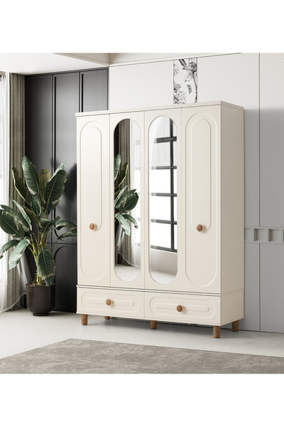Erz Design Alaska 4 Kapaklı %100 MDF Elbise Dolabı Gardrop 154x54x212