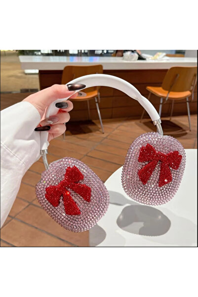 Premium Taşlı Pembe Fiyonk AirPods Max Kulaklık Kılıfı – Darbe Korumalı Lüks Tasarım