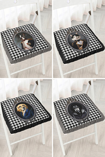 Realhomes Modern 4-Piece Fringed Zippered Chair Cushion with Dog and Cat Port...
