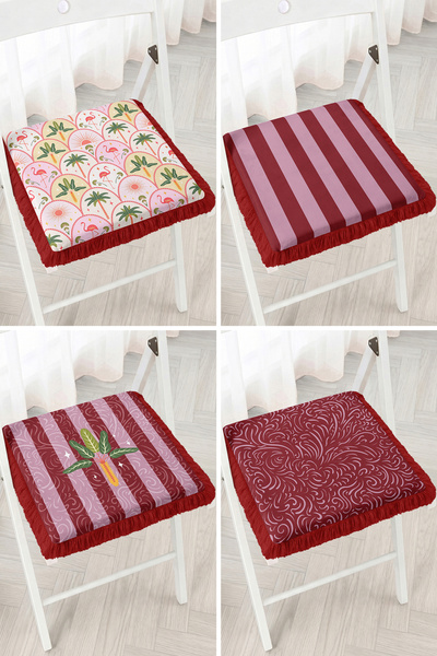 Realhomes Flamingo and Palm Tree Patterned Striped 4-Piece Fringed Zippered C...