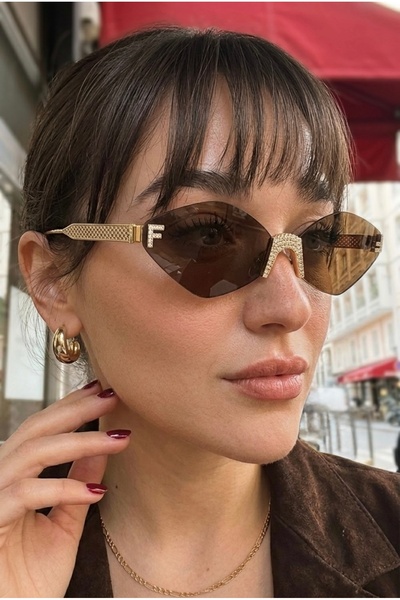 MACERATİ Livia Kristal Baklava Gold Metal Frameless Ultra Light Brown Women's...