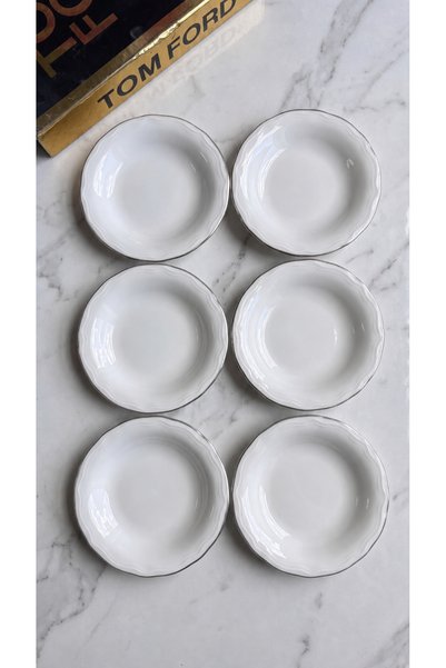 qtahya homes queen of kütahya Luxury Silver 6-Piece 12 cm Porcelain Jam Bowl / Turkish Delight Bowl 6 Pieces Gilded
