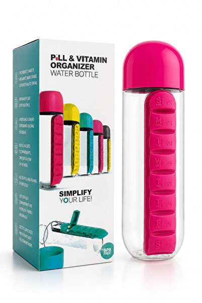 Generic Brand Water Bottle with 7-Day Pill and Vitamin Organizer, Braille Ins...
