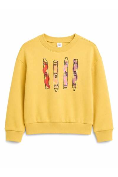 GAP Kids Gsp Baby Girl Pencil Patterned Crew Neck Three Thread Oversize Sweat...
