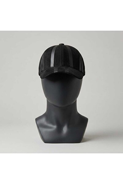 %100 Hakiki Süet ve Deri Şerit Detaylı Unisex Şapka - Siyah