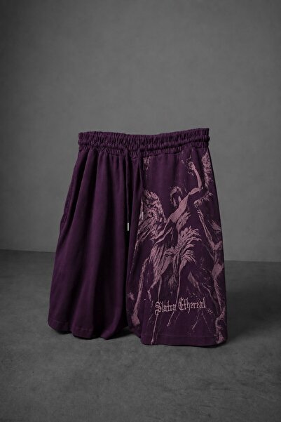 Slatra Men's Plum Ethereal Embroidered Above-Knee Shorts