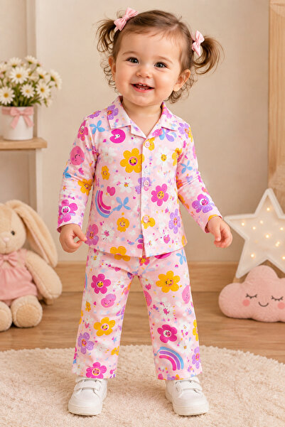 Babycan Çiçek Desenli Mevsimlik Kız Bebek Pijama Takımı 3-6Ay, 6-9Ay, 9-12Ay