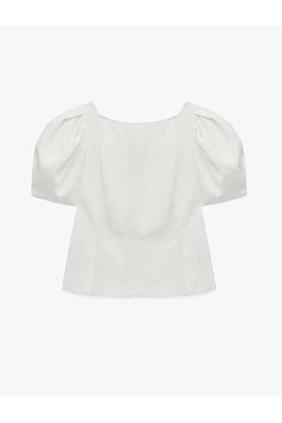 Koton Regular Fit Crew Neck Short Sleeve Crepe Balloon Sleeve Blouse