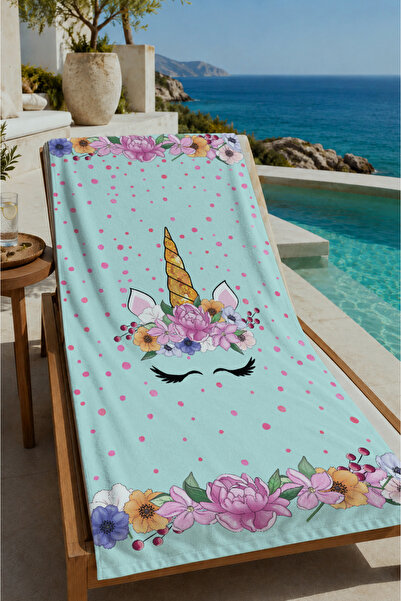 Evmila Mint Green Cute Unicorn Patterned 70X150 Beach Towel - Digital Printed...