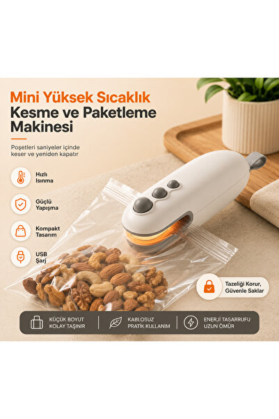 SMAYLİNG Taşınabilir Mini Poşet Kapatma ve Kesme Makinesi 2'si 1 Arada Type-C...