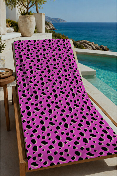 Evmila Ružičasto crni leopard šareni peškir za plažu 70x150 - pamučni peškir ...