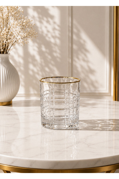 Şahika Kristal cama atılan imza Set of 6 Betül Gold Water and Soft Drink Glas...