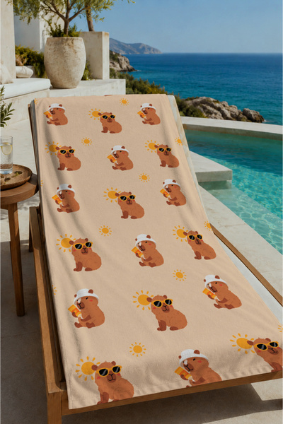 Evmila 70X150 Beach Towel with Small Tiger Figure on White Background - Cotto...