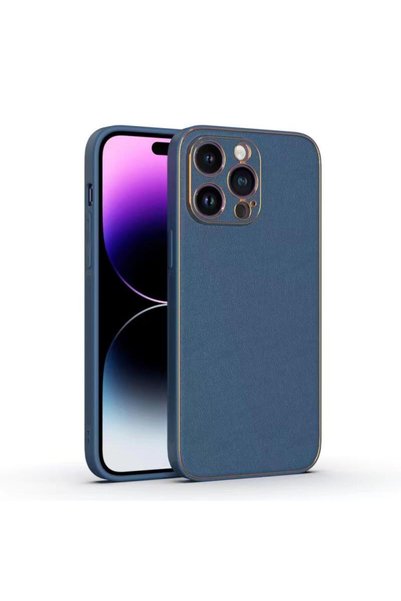 Yolo Калъф за iPhone 14 Pro Max, Кожен, TPU кант, Тъмносин