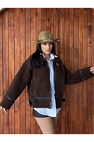 Bonne Maison Oversized Plush Coat with Premium Leather Detailing