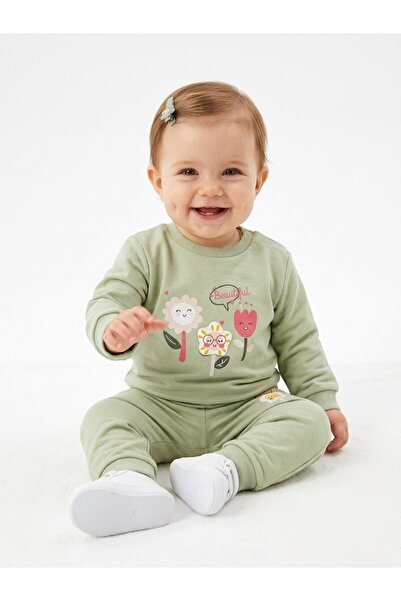 Kids Kingdom Cotton Floral Detailed Snap Fastener 2-Piece Baby Girl Set