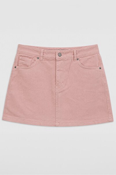 blue white 100% Cotton High Waist Pink Mini Jean Skirt