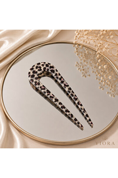 yiora Bone Luxury Acetate French Handmade U Model Leopard Pattern Bun Hairpin...
