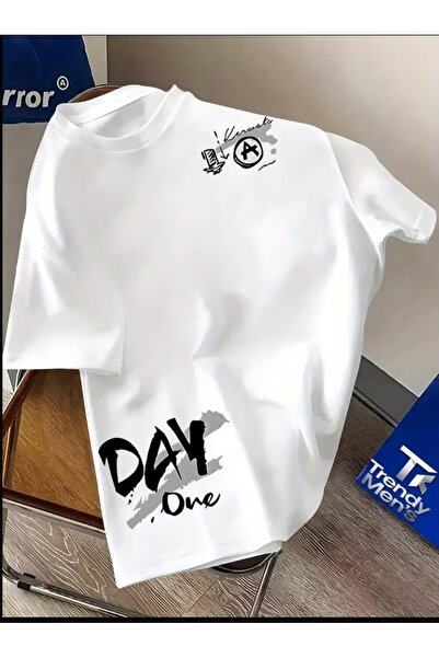 EURO CODE Day One Text and Graphic Printed Crew Neck Short Sleeve Modern Desi...