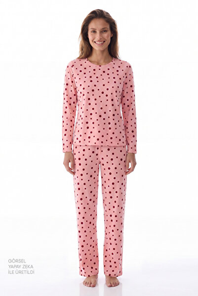 Penti Pink Berry Polka Dot Patterned Long Sleeve Pajama Set