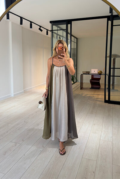 Sezgi Tekin Color Block Bohemian Dress with Adjustable Strap
