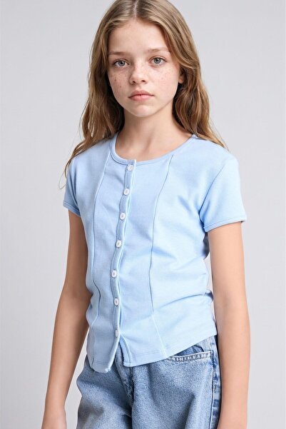 DeFacto Crew Neck Ribbed Short Sleeve T-Shirt Girl Child H9612A826Au