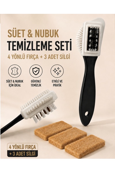 srtfootcare 1 Adet 4 Yönlü Süet Nubuk Temizleme Fırçası + 3 Adet Nubuk Silgisi
