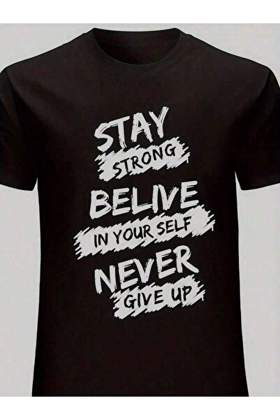 9JY 1pc Men'S Never Give Up 3D T-Shirt, 100% Cotton Fabric, Crew Neck, Short ...