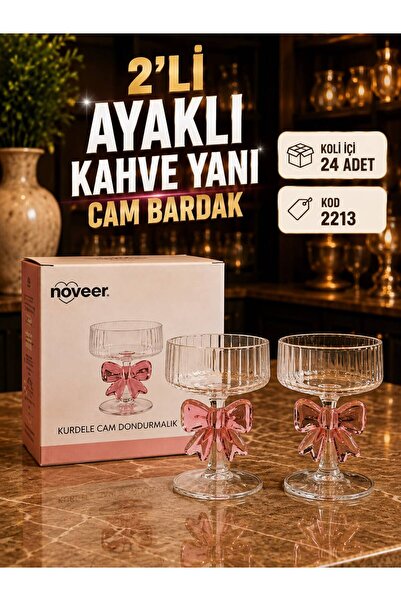 YDGR 2’li Pembe Kurdeleli Cam Kahve Yanı Su ve Meşrubat Bardağı