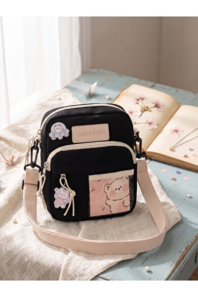 Dörtel Tedarik Cute Mini Bag Teddy Bear Keychain Pin Badge Shoulder Bag Messe...