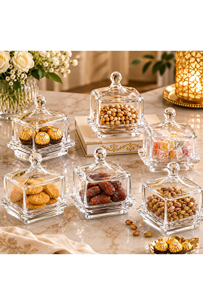 Dania Luxury Glass Serving Set - 6 Pieces with Elegant Lids for Chocolate and...