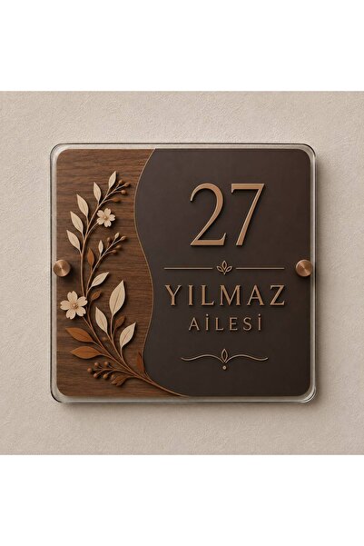 eslem bijuteri Kişiye Özel Pleksi Kapı İsimliği 25x25 cm | Aile Soyadı ve Kap...
