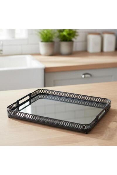 laverahome Steel Serving Tray with Mirrored Base Black Color - 2 |