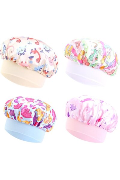 STARSTAR set of 4 satin hair caps, children's nightcaps, stretch wide-brimmed...