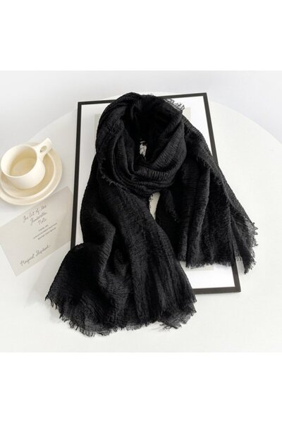 STARSTAR Women's cotton-linen scarf off-white 185x90cm tassel vintage.