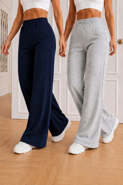 SANTAMİLA 2-Pack of Gray and Navy Blue Wide Leg Sweatpants