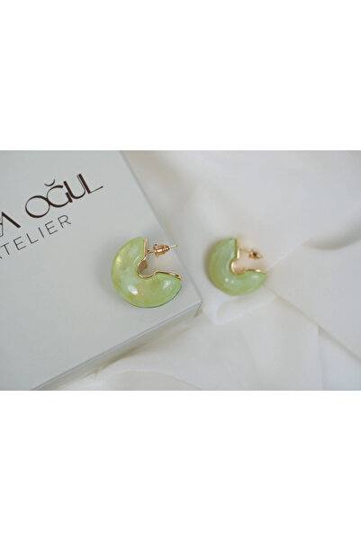 ATELİER TUĞBA Kp634 Marble Patterned Hoop Earrings Gold (25 mm)