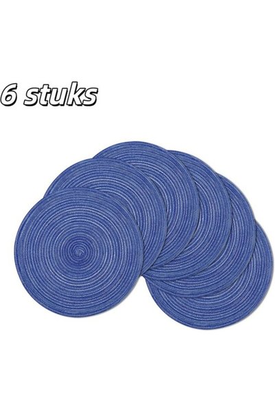 Morvena Picks Set de 6 suporturi de masă rotunde, țesute, albastru închis, re...
