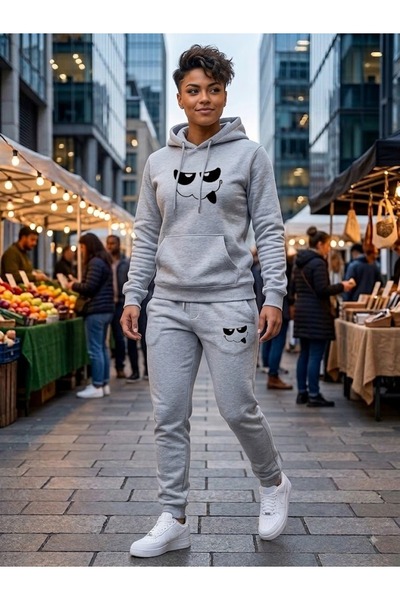 WOODROFFE Unisex Sweet Monster Printed Oversize Hooded Tracksuit Set Loose Fit