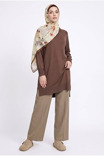 Trend Reglan Kol Bisiklet Yaka Ribanalı Soğuk İplik Triko Tunik
