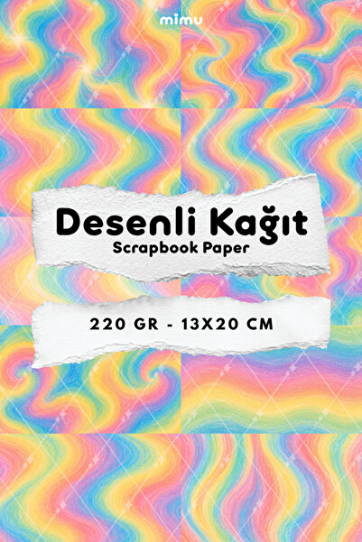 Mimu Art Studio Gökkuşağı Renkli Dalga Desenli Kağıt Seti Scrapbook Kağıdı (2...