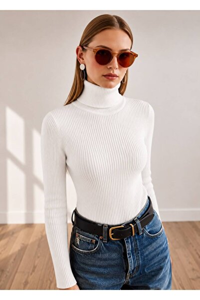 oneoff Women's Ribbed Knitwear Turtleneck Sweater Long Sleeve Flexible Slim F...