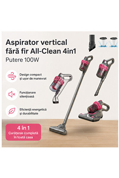 OEM Aspirator Vertical fără Fir 4in1, 100W, UV Anti-Acarieni