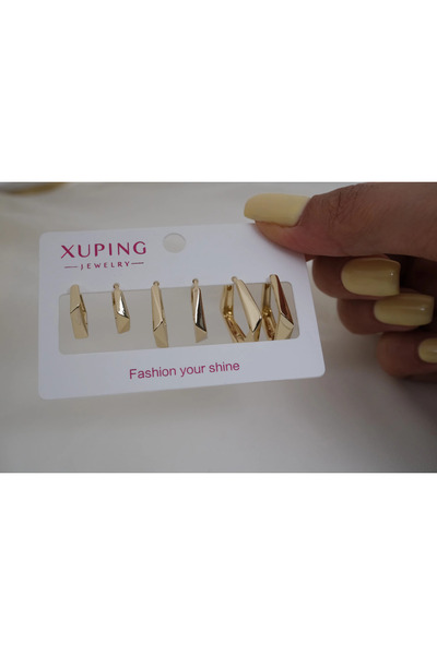 ATELİER TUĞBA Çkp6014 Special Series Geometric Gold 6-Piece Hoop Earring Set