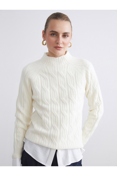 LC Waikiki Pulover tricotat de damă Funnel Neck cu model