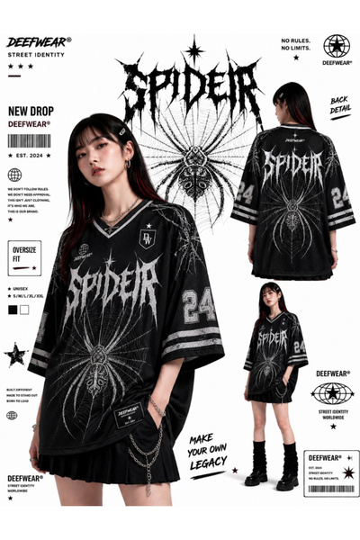 DEEFWEAR Spıder Baskılı Jersey Oversize Unisex Forma Tişört