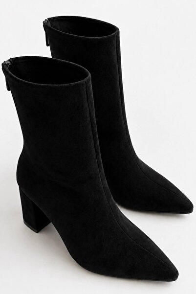 İX Daisy Women's Brown Suede Boots - Pointed Toe Thick Heeled Brown Boots wit...