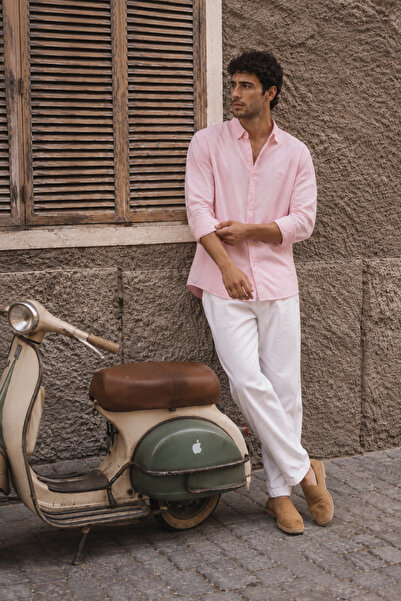 Respire Men's Minimal Printed Oversize Textured Shirt Pink