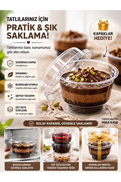 TemizlikMağazam 25-Piece Crystal Dessert Bowl with Lid, Transparent Magnolia Supangle Custard Presentation Bowl with Footed Base